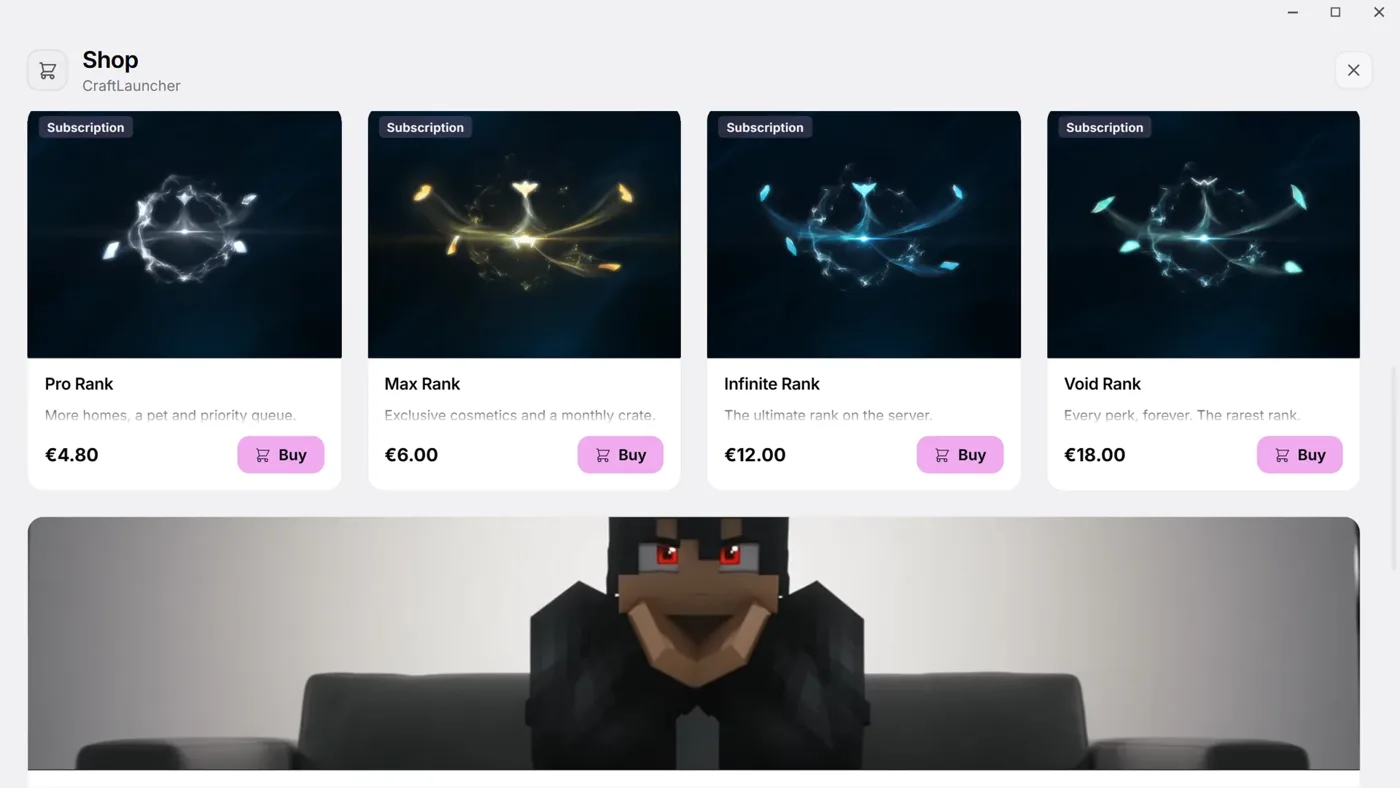 The store inside the launcher