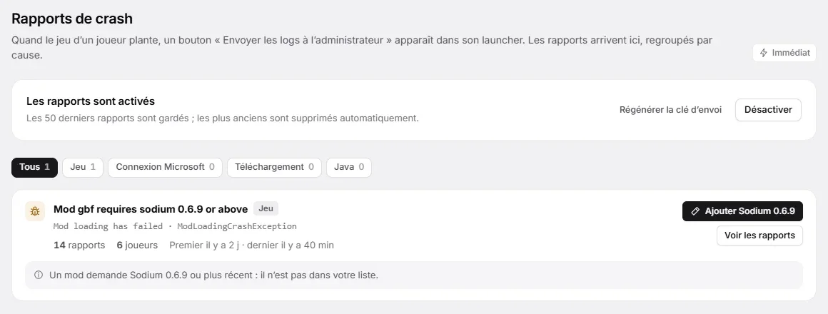 A grouped crash report with its suggested fix