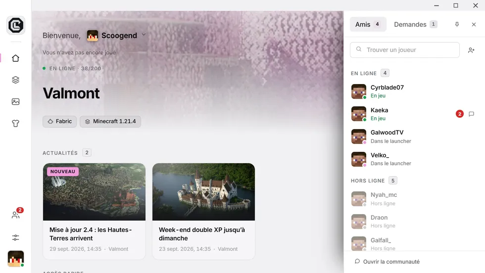 Le tiroir des amis ouvert dans le launcher