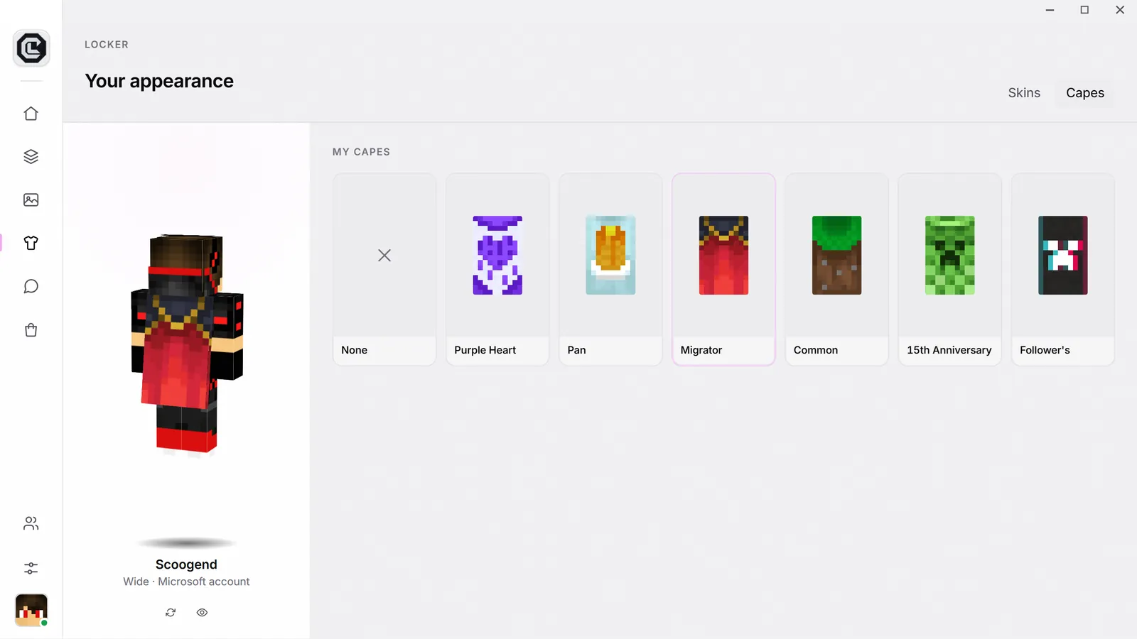 Le casier avec un skin 3D et des capes